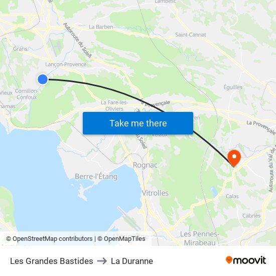 Les Grandes Bastides to La Duranne map