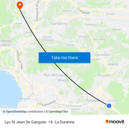 Lyc St Jean De Garguier to La Duranne map