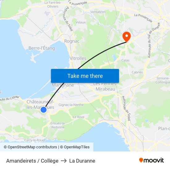 Amandeirets / Collège to La Duranne map