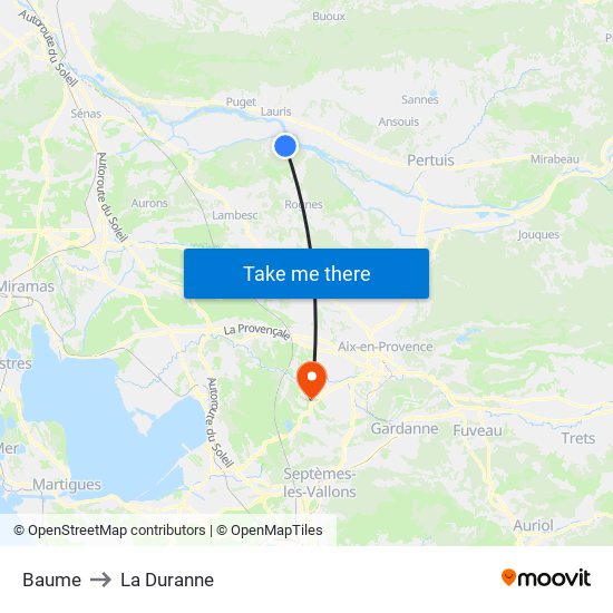 Baume to La Duranne map