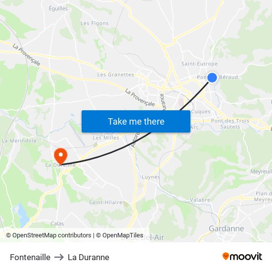 Fontenaille to La Duranne map