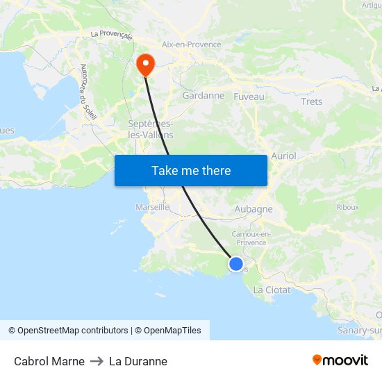 Cabrol Marne to La Duranne map