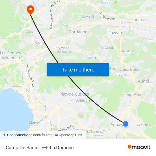 Camp De Sarlier to La Duranne map