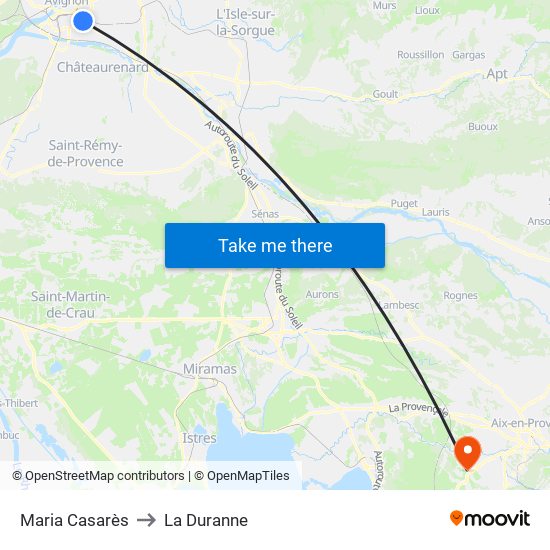 Maria Casarès to La Duranne map