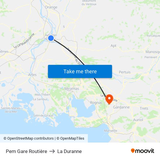 Pem Gare Routière to La Duranne map