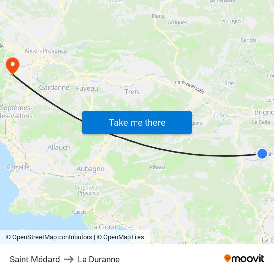 Saint Médard to La Duranne map