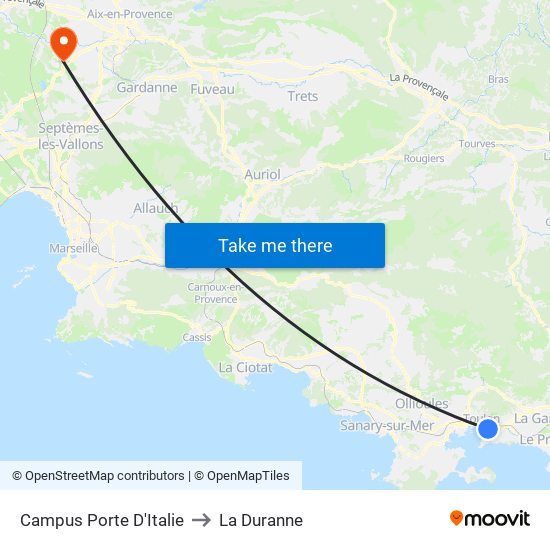 Campus Porte D'Italie to La Duranne map