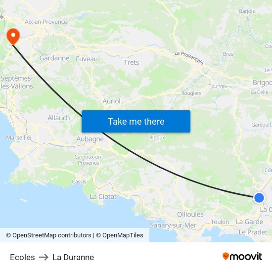 Ecoles to La Duranne map