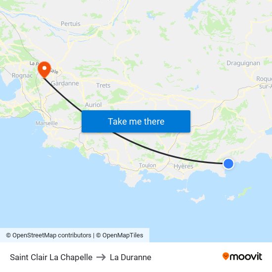 Saint Clair La Chapelle to La Duranne map