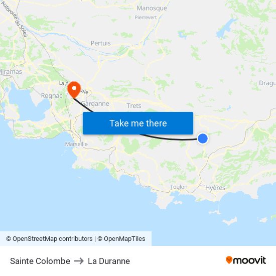 Sainte Colombe to La Duranne map