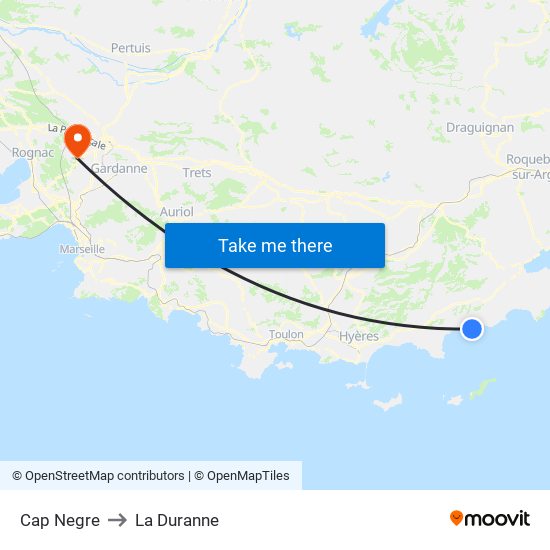 Cap Negre to La Duranne map