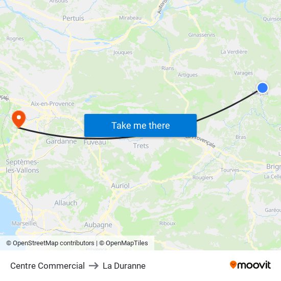 Centre Commercial to La Duranne map