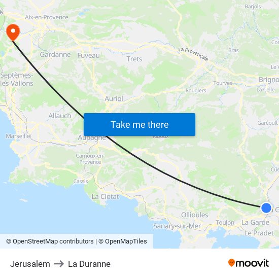 Jerusalem to La Duranne map