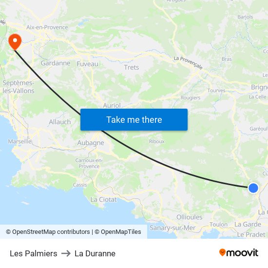 Les Palmiers to La Duranne map