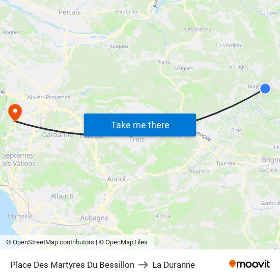 Place Des Martyres Du Bessillon to La Duranne map