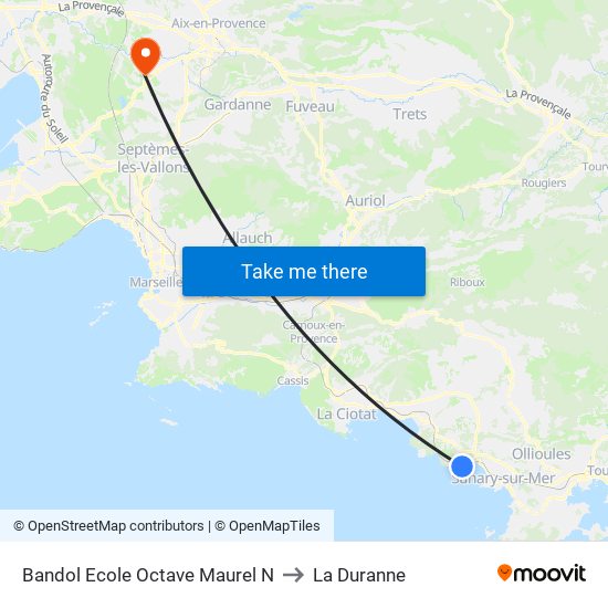 Bandol Ecole Octave Maurel N to La Duranne map