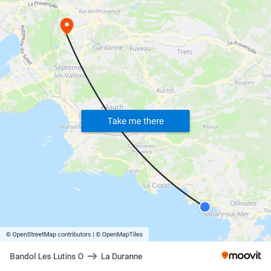 Bandol Les Lutins O to La Duranne map