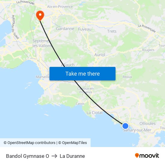 Bandol Gymnase O to La Duranne map