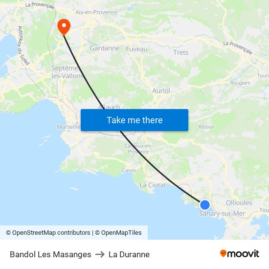 Bandol Les Masanges to La Duranne map