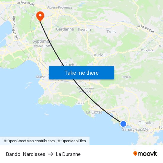 Bandol Narcisses to La Duranne map