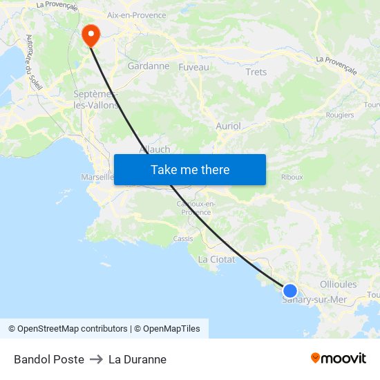 Bandol Poste to La Duranne map