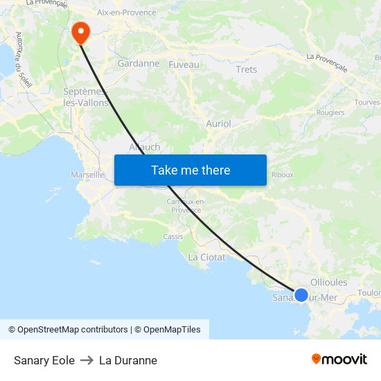Sanary Eole to La Duranne map
