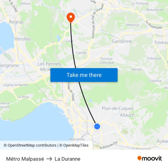 Métro Malpassé to La Duranne map