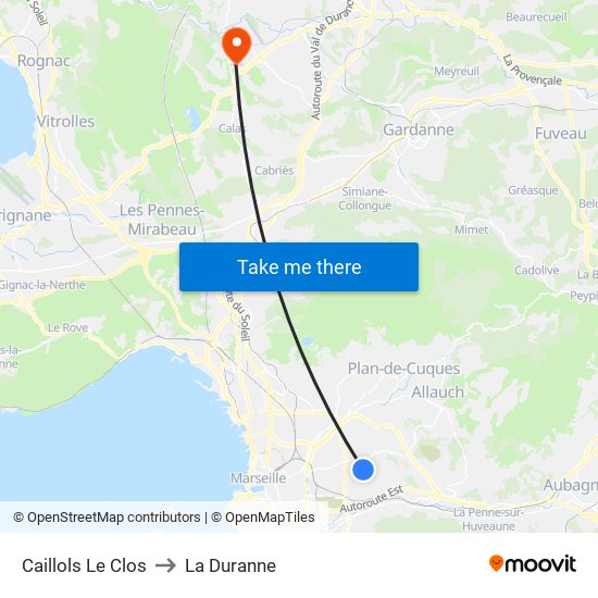Caillols Le Clos to La Duranne map