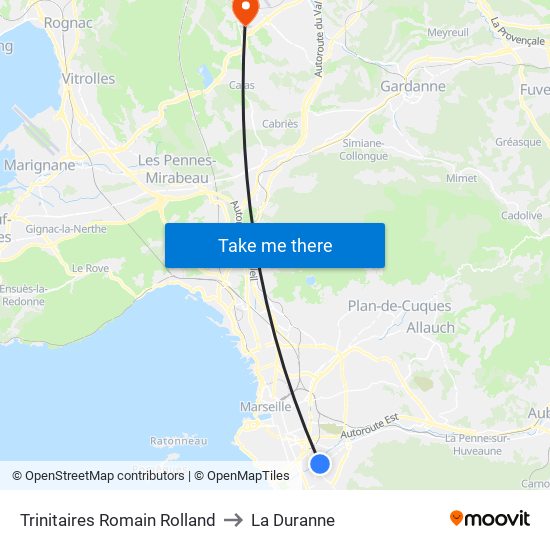 Trinitaires Romain Rolland to La Duranne map