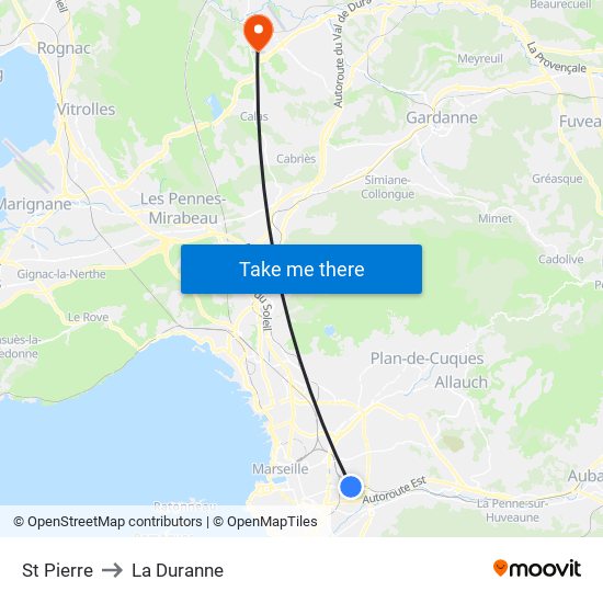St Pierre to La Duranne map