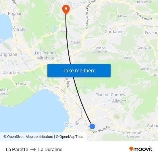 La Parette to La Duranne map