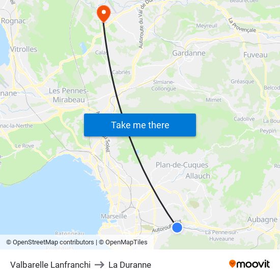 Valbarelle Lanfranchi to La Duranne map