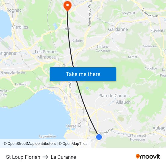 St Loup Florian to La Duranne map