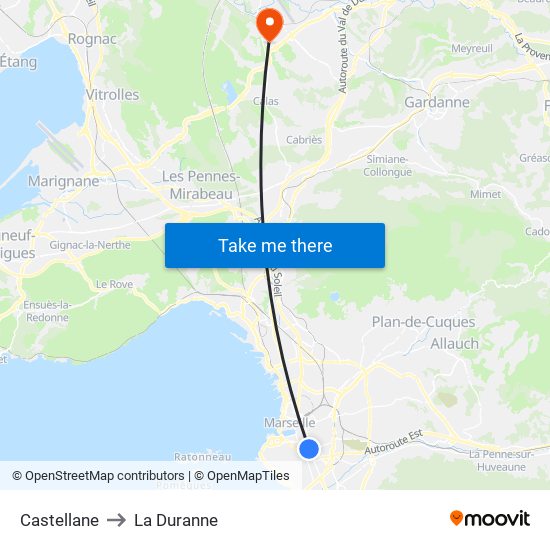 Castellane to La Duranne map