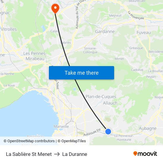 La Sablière St Menet to La Duranne map