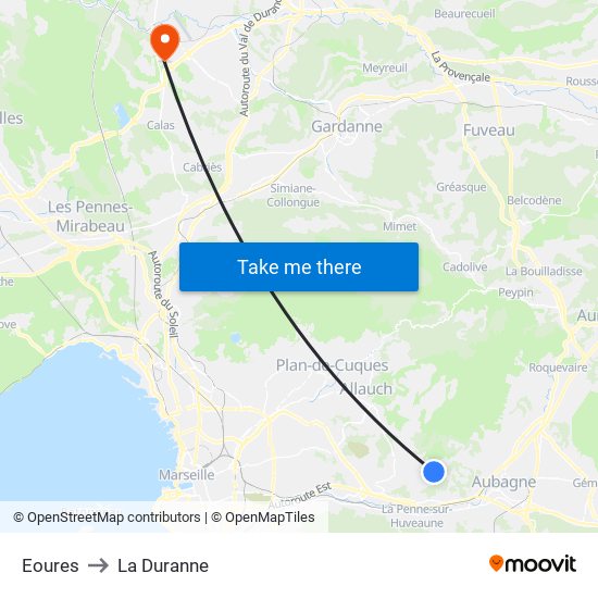 Eoures to La Duranne map