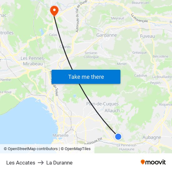 Les Accates to La Duranne map