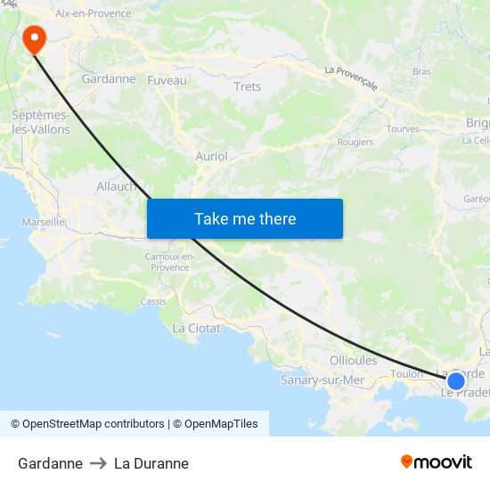 Gardanne to La Duranne map