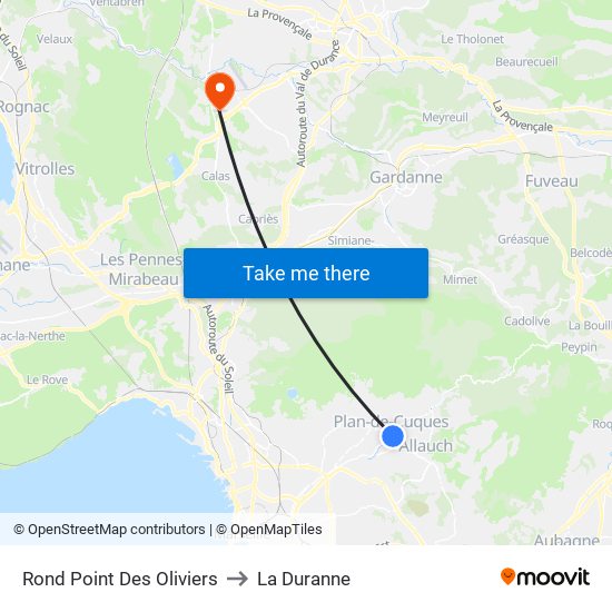 Rond Point Des Oliviers to La Duranne map