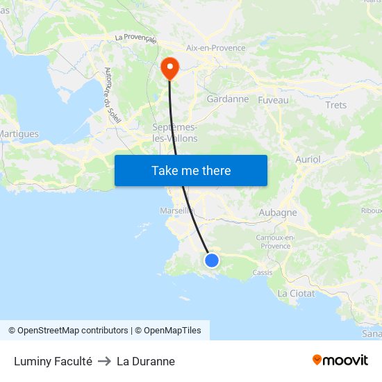 Luminy Faculté to La Duranne map