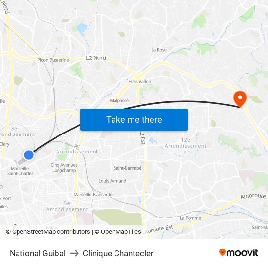 National Guibal to Clinique Chantecler map