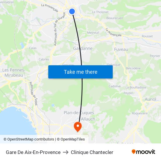 Gare De Aix-En-Provence to Clinique Chantecler map