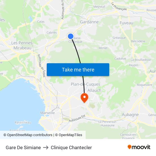 Gare De Simiane to Clinique Chantecler map