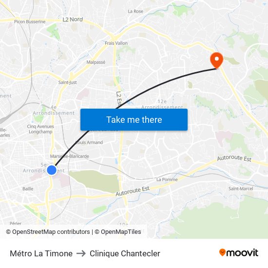 Métro La Timone to Clinique Chantecler map