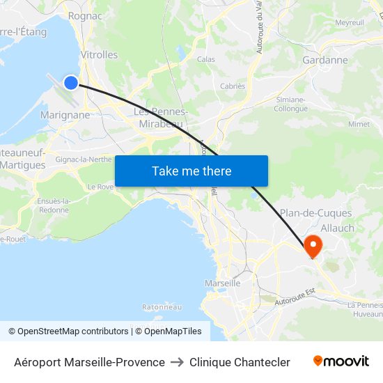 Aéroport Marseille-Provence to Clinique Chantecler map