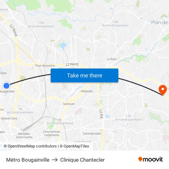 Métro Bougainville to Clinique Chantecler map