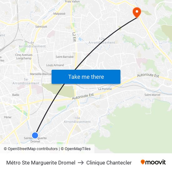 Métro Ste Marguerite Dromel to Clinique Chantecler map