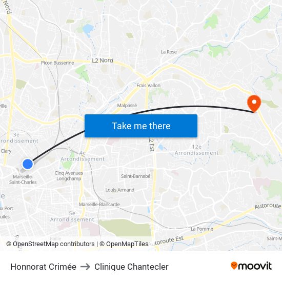 Honnorat Crimée to Clinique Chantecler map