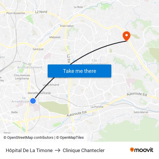 Hôpital De La Timone to Clinique Chantecler map