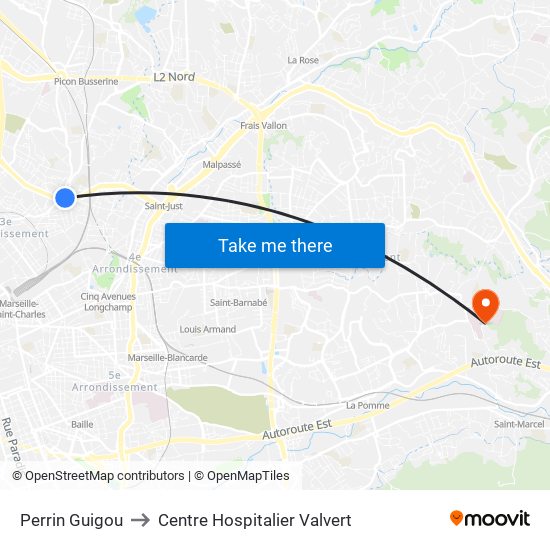 Perrin Guigou to Centre Hospitalier Valvert map